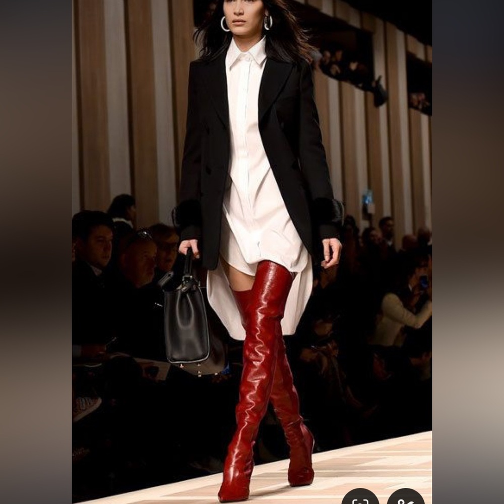 CHROME RED OVER THE KNEE BOOTS, 6 1/2 NEW